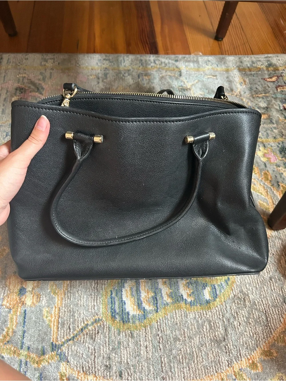 Nine West Black Satchel with Gold-Tone Hardware